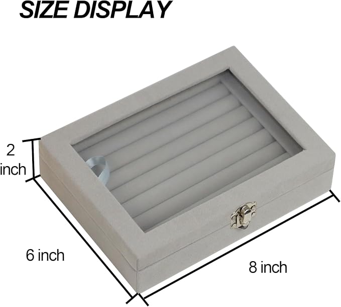 Fordonral Velvet Jewelry Organizer Box, Jewelry Drawer Organizers Trays, Earring Ring Necklace Holder Display Case (Gray, Ring Box)