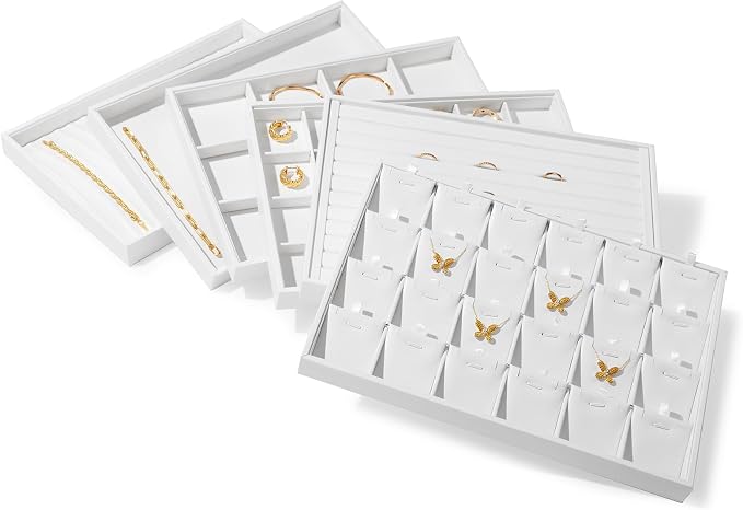 Oirlv Premium White Leather Stackable Jewelry Tray 18 Gird Necklace Bracelet Organizer Showcase Necklace Display Tray
