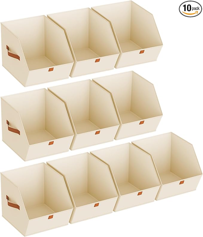 Homsorout Fabric Closet Storage Cubes - 10 Pack Square Storage Bins with Dual Handles for Clothes, Towels, Toys, Cube Storage Organizers for Bedroom, Nursery, Shelves, Closet, Small Spaces, Beige