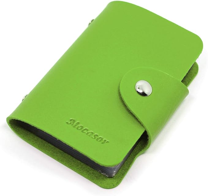 Soft Leather Credit Card Holder for Men & Women Bank Card Case with 24 Durable Plastic Insert Slots Slim Pocket Wallet ID Card Organiser Business Card Case Purse (Green)