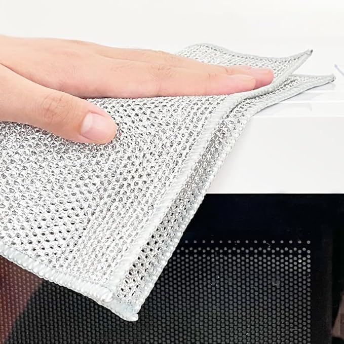 2024 New Non Scratch Wire Dishcloth, Cleaning Cloth，Soft Wire Dishwashing Rags Safe for Non-Stick Cookware, Scrubs & Cleans for Dishes, Sinks, Stove Tops, Easy Rinsing, Durable