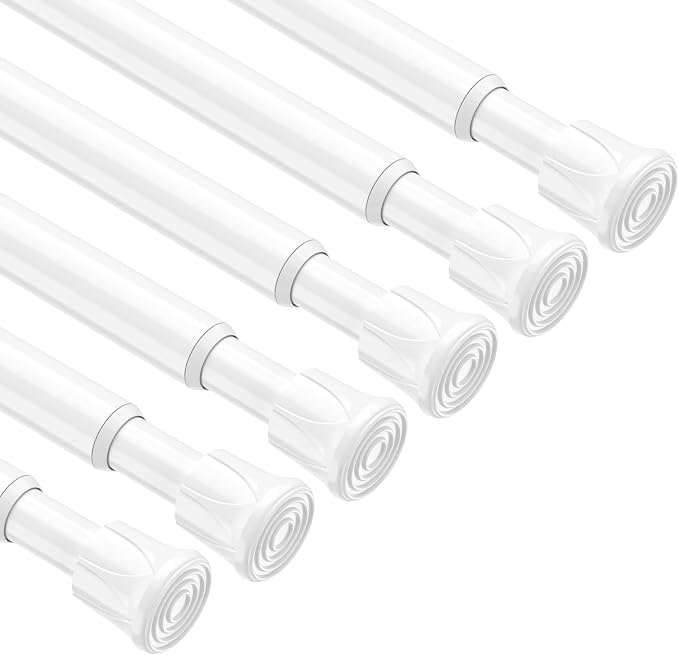 6 Pack Spring Tension Rods 27-38 Inches,5/8" Diameter White Spring Load Adjustable Expandable,Small Short Tension Curtain Rod for Windows,Kitchen,Doorway,Bathroom,Cupboard Bars