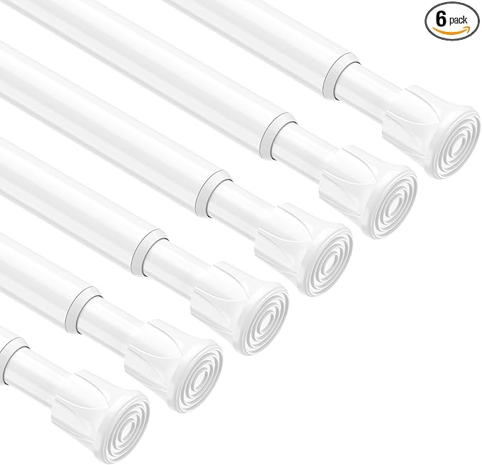 6 Pack Spring Tension Curtain Rods 28-48 Inches,5/8" Diameter White Spring Load Adjustable Expandable,Small Short Tension Curtain Rod for Windows,Kitchen,Doorway,Bathroom,Cupboard Bars