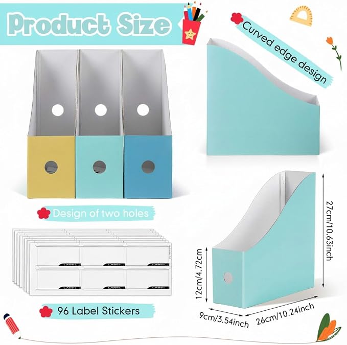 Colarr 48 Pcs Cardboard Magazine Holders 12 Colors Magazine Storage Box with Label Stickers File Folder Book Holder for Desk Desktop Document for School (Sweet Color)