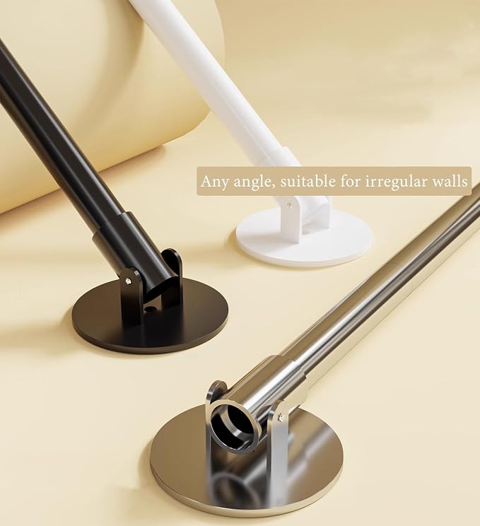 Closet Rod Flange Adjustable Closet Rod for Angled Wall, Retractable Corner Shower Curtain Rod Stainless Steel, 180° Swivel Hanging Clothes Support Pole(White,75-110cm(29 1/2"-43 1/4"))