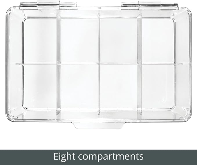 mDesign Plastic Divided First Aid Storage Box Kit with Hinge Lid for Bathroom, Kitchen, Cabinet, Closet - Organize Medicine, Ointments, Adhesive Bandages, Dental - 8 Sections, 2 Pack - Clear