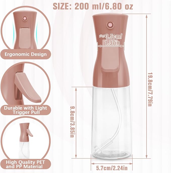 Spray Bottle For Hair,Continuous Water Mister for Hairstyling, Salons, Cleaning, Plants,Essential Oil Scents,Ultra Fine Mist Sprayer,6.8 OZ /200 ML-nude pink