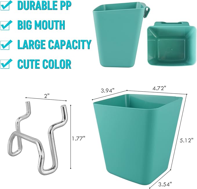 Large Pegboard Cups, 6Pack Peg Board Square Storage Bins With Hooks (Green) | Big Open-Mouth Cups, 1/8" 1/4" Pegboard Organizer Accessories, Cup Holder for Craft Garage Workbench Office Tools Supplies