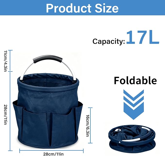 17L Foldable Storage Basket Cleaning Caddy with Handle Portable Multi Cleaning Bucket Bag for Home, Garden, Outdoor Camping (Blue)
