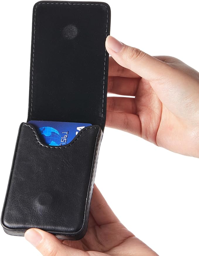 Outus 2 Pcs Business Card Holder, PU Leather Business Card Case Pocket Wallet with Magnetic Shut for Men Women(Black and Light Coffee,Classic)