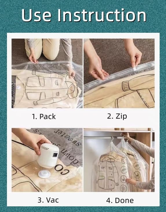 Hanging Vacuum Space Saver Bags 6 Pack, Closet Organizer Storage Bags, Vacuum Seal Clear Bags for Clothes, Suits, Dress or Jackets
