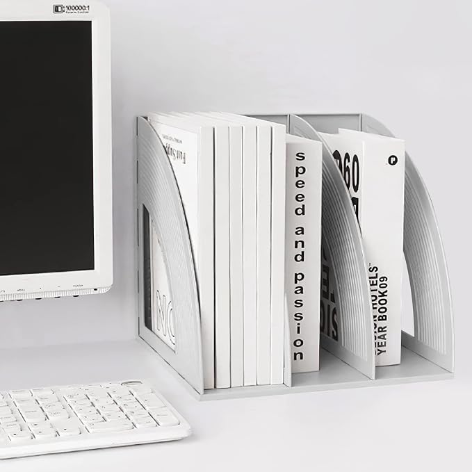 A4 File Holder Magazine File Folder Desk Organizer, 3 Vertical Compartments Bookshelf Document Divider Paper Box Bookends for Office Home Organization and Storage Racks