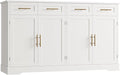 HOSTACK 60" W Sideboard Buffet Cabinet with Storage, Kitchen Cabinet, White | 36" Tall Kitchen Buffet Storage Cabinet with 4 Drawers, Large Coffee Bar Cabinet, Modern Buffet Table for Dining Living Room