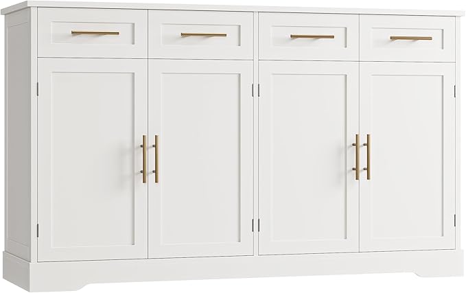 HOSTACK 60" W Sideboard Buffet Cabinet with Storage, Kitchen Cabinet, White | 36" Tall Kitchen Buffet Storage Cabinet with 4 Drawers, Large Coffee Bar Cabinet, Modern Buffet Table for Dining Living Room