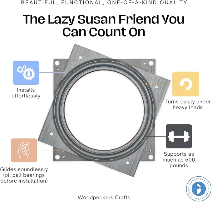 Lazy Susan Hardware, 6 inch, 500 lbs.Load Capacity, Pack of 2 Steel Lazy Susan Turntable Ball Bearing, by Woodpeckers