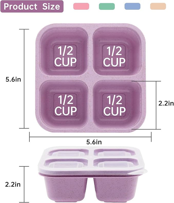 5 Pack 4 Compartment Divided Snack Bento Box, Meal Prep Containers FOR Kids/Toddle/Adults