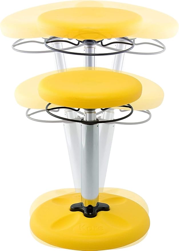 KORE Design Adjustable Wobble Stool Chair, Girls + Boys Kid Desk Stools, Ergonomic Small Office Chairs, Flexible Seating for Active Kids, ADD/ADHD, Classroom, Home, Age 8-12, Tall (16.5-24in), Yellow