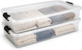 HOMZ 2-Pack Under Bed Storage, Clear Plastic Containers with Lids, 60 Quart, Gray Latch - Stackable Underbed Organizer Bins for Shoes, Bags, Clothes, and Towels