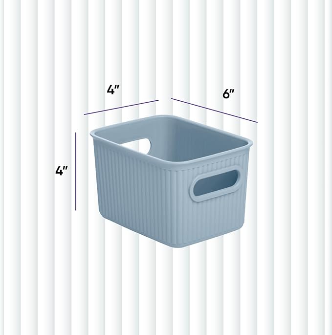 Superio Ribbed Collection - Decorative Plastic Basket Open Home Storage Bins Organizer, Small Blue (2 Pack) Container Boxes for Organizing Closet Storage Bins for Shelves Drawer Shelf 1.5 Liter
