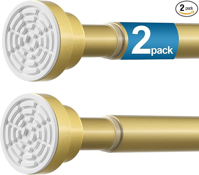 2Pack Gold Tension Curtain Rod 31 to 75 Inch Spring Tension Rods for Windows Adjustable Curtain Rod No Drilling Expandable Pressure Curtain Rod Shower Rods for Closets,Bathroom,Kitchen,Doorway