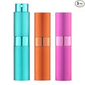 LISAPACK 8ML Atomizer Perfume Spray Bottle for Travel (3 PCS) Empty Cologne Dispenser, Portable Sprayer (Cyan, Rose Red, Orange)