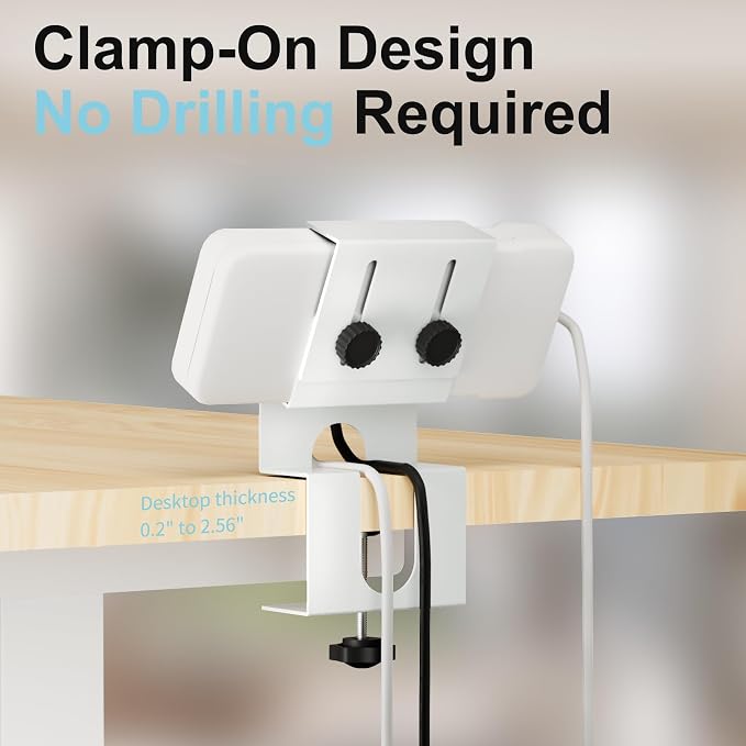 Power Strip Holder (4 Pack), No-Drill Clamp Mount for Power Strip, Under Desk Power Strip Holder, Fits 2"-4" Surge Protectors, for Desk Edge 0.2-2.56" (White)