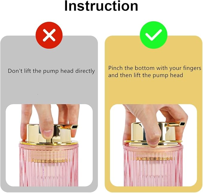 Foaming Soap Dispenser, 12 Oz Pink Glass Foam Hand Soap Dispenser, Refillable Glass Foam Pump Bottle Container Decorative Slim Ribbed Bottle for Bathroom and Kitchen