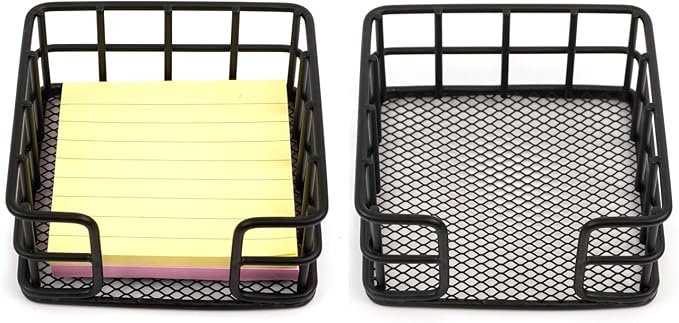2 Pcs Metal Sticky Note Holder, Sticky Note Dispenser, Desk Organizer for Office Workers, Students at Home, School, Office Use (3.6“*3.6” Black Square)