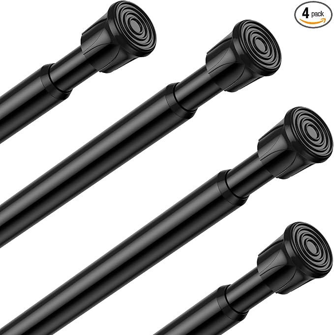 4 Pack Black Spring Tension Curtain Rods 28-48 Inches, Spring Loaded Curtain Rods No Drilling, Adjustable Small Tension Rod for Windows Bedroom Bathroom Kitchen Doorway Closet