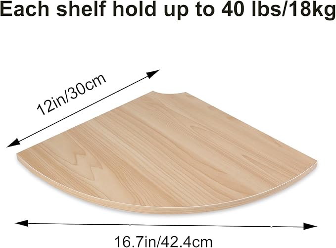 JJL Corner Wall Shelf, 12-Inch Sector Shelf, Set of 2 Wooden Hanging Shelves With Wire Hole for Bedroom Decoration, Light White