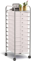 DREAMADE Rolling Cart with 10 Storage Drawers, Utility Cart with Removable Plastic Drawers, Lockable Wheels, Art Cart for Classroom Organization Art Supplies Office Scrapbook Tool Craft (Transparent)