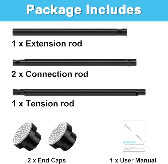 Tension Curtain Rod 30 To 63 Inch Black Tension Rods Adjustable Spring Loaded Curtain Rods 7/8" Curtains Rods No Drilling Tension Rods For Windows Bedroom Closet Doorway Door
