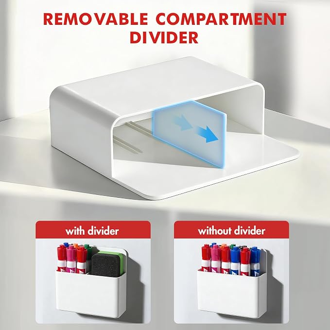 BEYGORM Magnetic Marker Holder for Whiteboard and Locker, 4 Pack Magnetic Cups for Dry Erase Markers, Pen and Pencil Organizer for Refrigerator Storage, Classroom and Office Accessories (White)