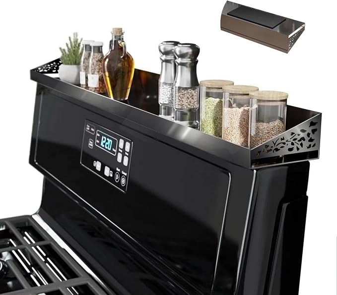 STUTOV 30" Magnetic Stove Top Shelf – Black Stainless Steel Spice Rack and Seasoning Organizer – Kitchen Shelf for Back of Stove – Over Stove Rack and Storage Organizer