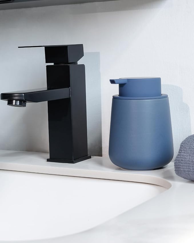 Bosilunlife 12Oz Ceramic Foam Soap Dispenser for Bathroom Kitchen Counter | Premium countertop foam pump creates delicate dense foam, stable desktop placement,Matte Blue