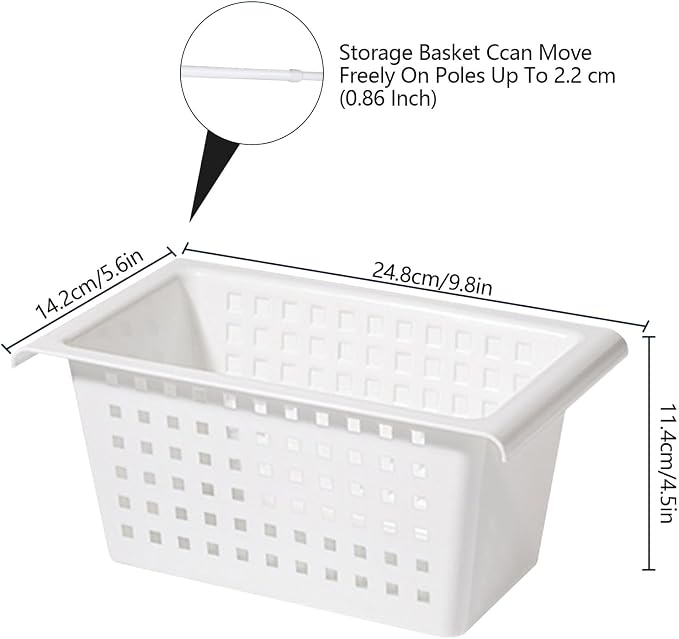 Gonetre Shelf Baskets Storage Basket for Expandable Rod Under Sink Organizer PP Plastic Hanging Basket for Closet Wardrobe Kitchen 30*16*8CM Storage supplies