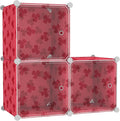 C&AHOME Cube Storage Organizer with Doors, 3-Cube Shelves, DIY Plastic Modular Bookshelf, Closet Clothes Storage Shelving Ideal for Bedroom, Living Room, Clover Embossed, Red