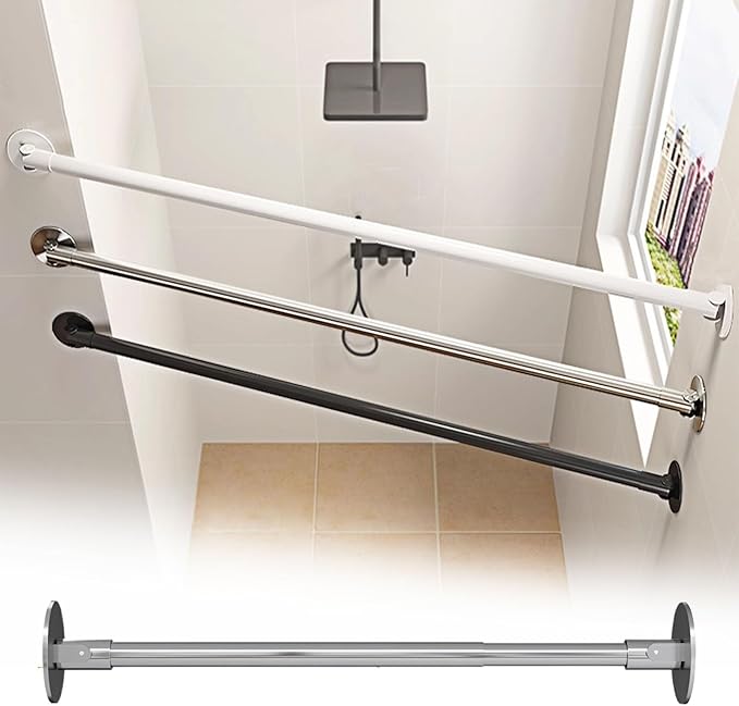 Closet Rod Flange Adjustable Closet Rod for Angled Wall, Retractable Corner Shower Curtain Rod Stainless Steel, 180° Swivel Hanging Clothes Support Pole(Silver,120-180cm(47 1/4"-70 7/8"))
