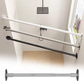 Closet Rod Flange Adjustable Closet Rod for Angled Wall, Retractable Corner Shower Curtain Rod Stainless Steel, 180° Swivel Hanging Clothes Support Pole(Silver,140-230cm(55"-90.5"))