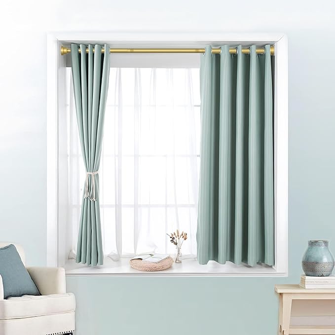 MEXAU Tension Curtain Rod For Window 28-48 Inches Adjustable Expandable Gold Spring Tension Rod Spring Curtain Rods No Drilling Extension Rods Tension Rod for Closet Doorway Kitchen