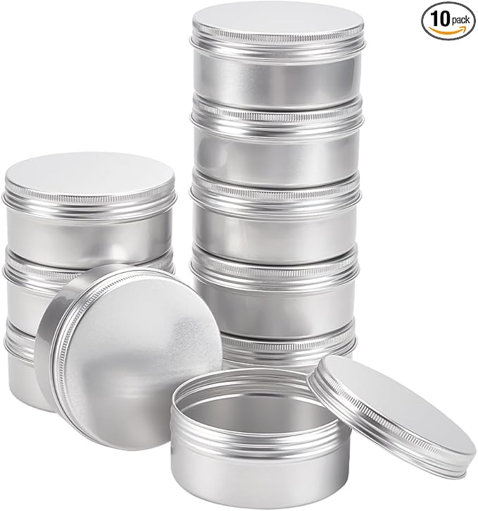 BENECREAT 10 Pack 5 OZ Tin Cans Screw Top Round Aluminum Cans Screw Lid Containers - Great for Store Spices, Candies, Tea or Gift Giving (Platinum)