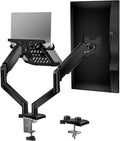 WALI Laptop Desk Mount, Dual Monitor Arm with Laptop Holder, Adjustable Height Laptop Arm Mount for Desk, Fits 17” Notebook and 32” Monitors, Up to 22Lbs (GSMP002LP), Black