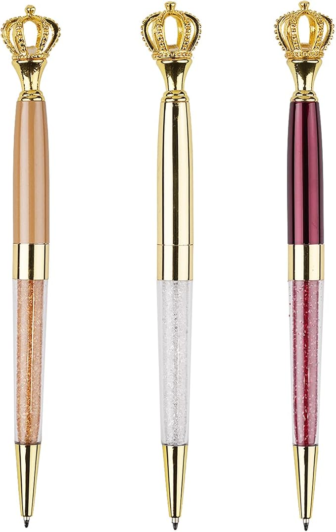 YOUMI Ballpoint pen, 3Pcs crown crystal metal pen, sparkling cute pen, Personalized Crystal Pens，Black Ink Glitter Diamond Pen for Note, Tab, Office School Stationery Supplies (set 6)