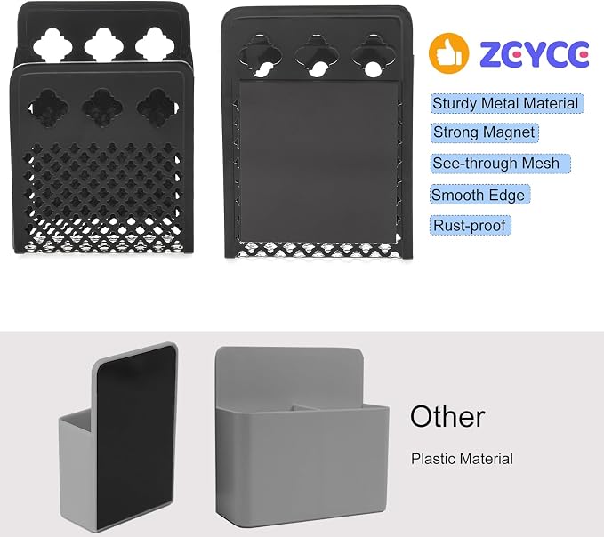 Magnetic Pen Holder, Mesh Metal Strong Magnet Dry Erase Marker Holder | Pencil Organizer Small Items Basket for Refrigerator, Whiteboard, Locker Accessories-Pack of 1, Black