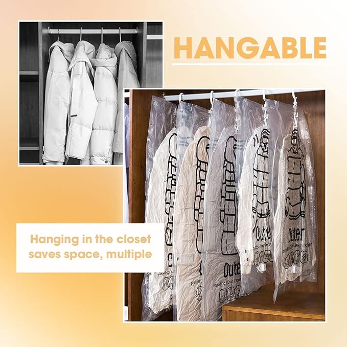 Hanging Vacuum Storage Bags, 2023 New Reusable Hanging Compressible Storage Bag Space Saver Bags with Hand Pumps, Upgrade Clothes Vacuum Seal Storage Bag for Suits Dress Jackets (Large, 2Pcs)