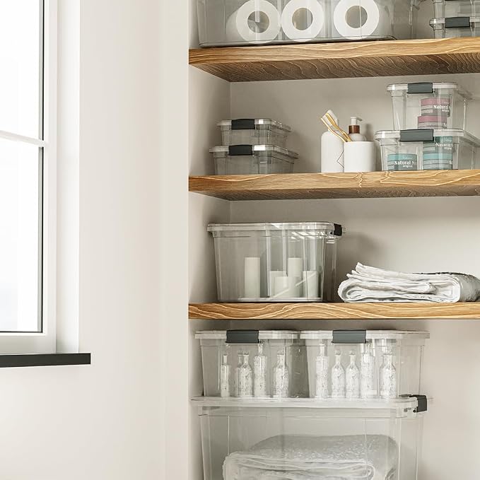 Superio Clear Storage Box with Lid, 21 Quart Plastic Container Bins for Organizing, Stackable Crates, BPA Free, Non Toxic, Odor Free, Organizers for Home, Office, School, and Dorm