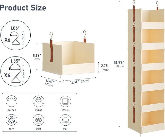 DIMJ Hanging Closet Organizer - 4-Tier Modular Hanging Shelves with Zippers Hooks, Collapsible Baskets for RV, Dorm, Small Spaces, Fabric Storage Bins for Clothes, Handbags