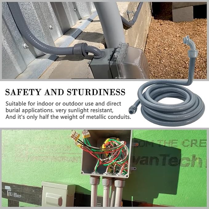 3/4 inch 100Ft Liquid-Tight Conduit Kit, Flexible Non Metallic Electrical Conduit, with 6 Straight and 5 Angle Fittings Included. 3/4" Dia