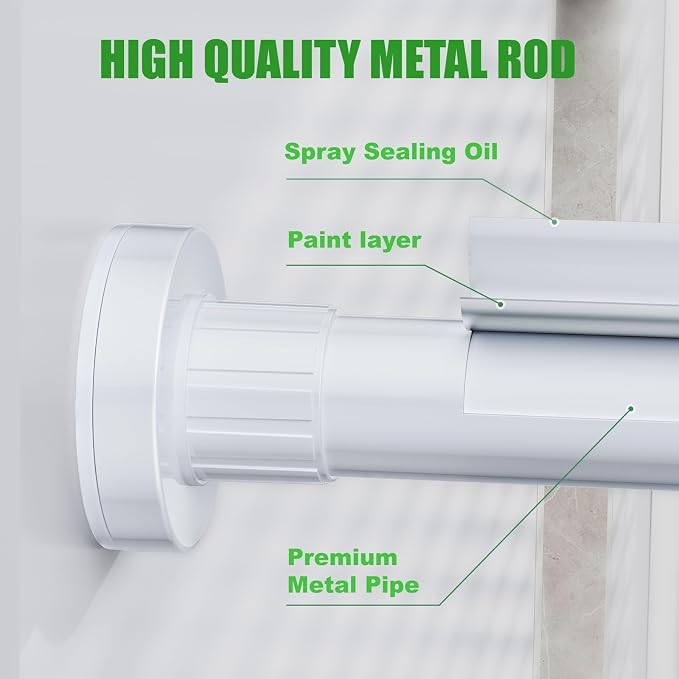 Ausemku Shower Curtain Rod 32-104 Inch Adjustable - Heavy Duty No drill Spring Tension Shower Rod, Non-Slip Rustproof Telescopic Rod for Bathroom, White
