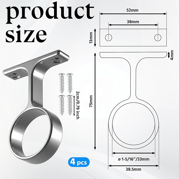 LEIFIDE 4 Pcs 1 5/16 Inch Diameter Round Wardrobe Closet Rod Suspended Center Support with Installation Screws Curtain Closet Rod Ceiling Mount Bracket for Home Wardrobe (Polished Chrome)